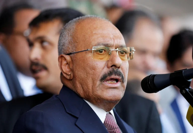 Yemen's former President Ali Abdullah Saleh addresses a rally in Sanaa on Aug. 24, 2017.Khaled Abdullah / Reuters file