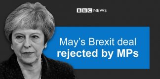UK parliament overwhelming rejects Theresa May's Brexit deal https: