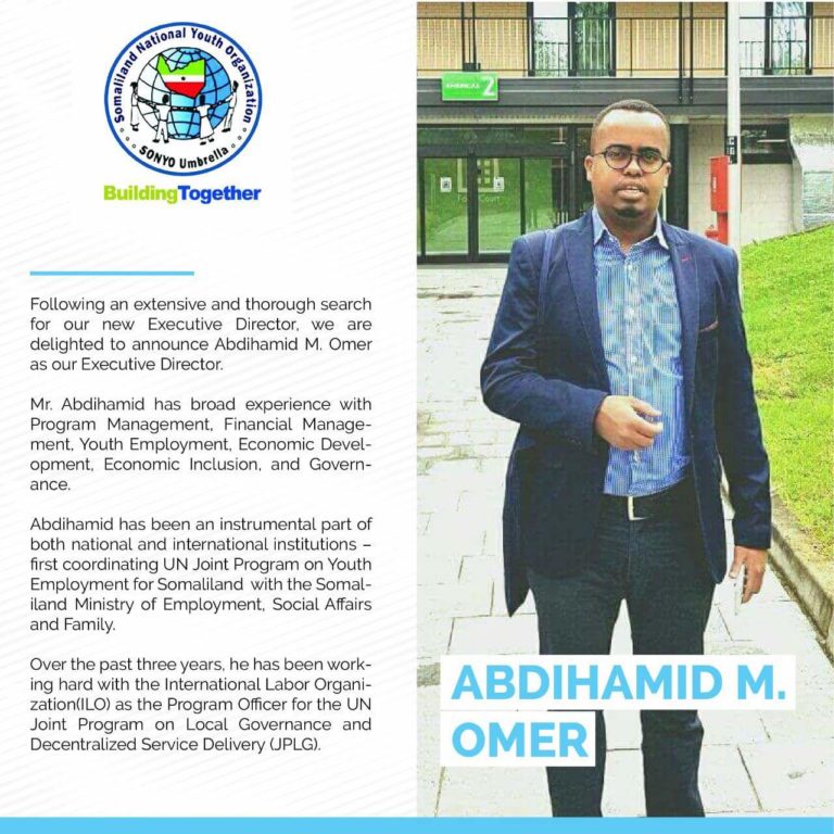 Somaliland:SONYO Announces Abdihamid M. Omer as new Executive Director