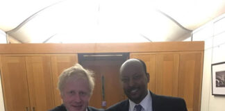 The CEO of Dahabshiil, Abdirashid Duale, with British Prime Minister Boris Johnson