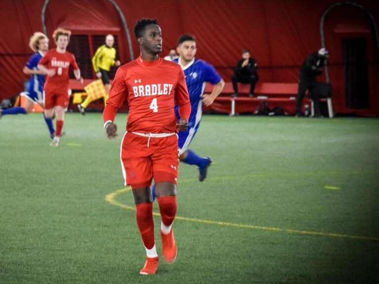 Bradley soccer player Saadiq Mohammed plays during a game this season against Eastern Illinois. Josh Schwarn, Bradley Athletics