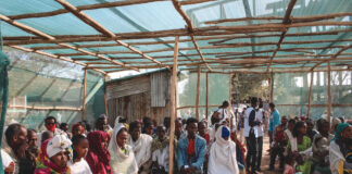 Waiting area of MSF’s clinic at Primary School IDP site, Shire. (12.2.2021)