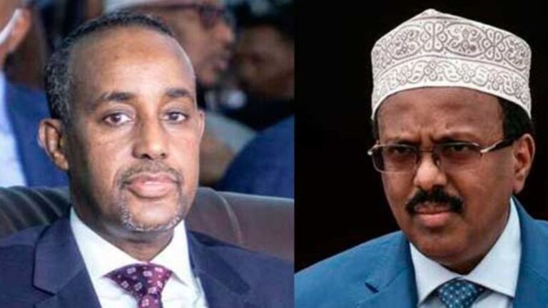 Somalia's Prime Minister Hussein Roble and President Mohamed Farmaajo. PHOTO | AFP