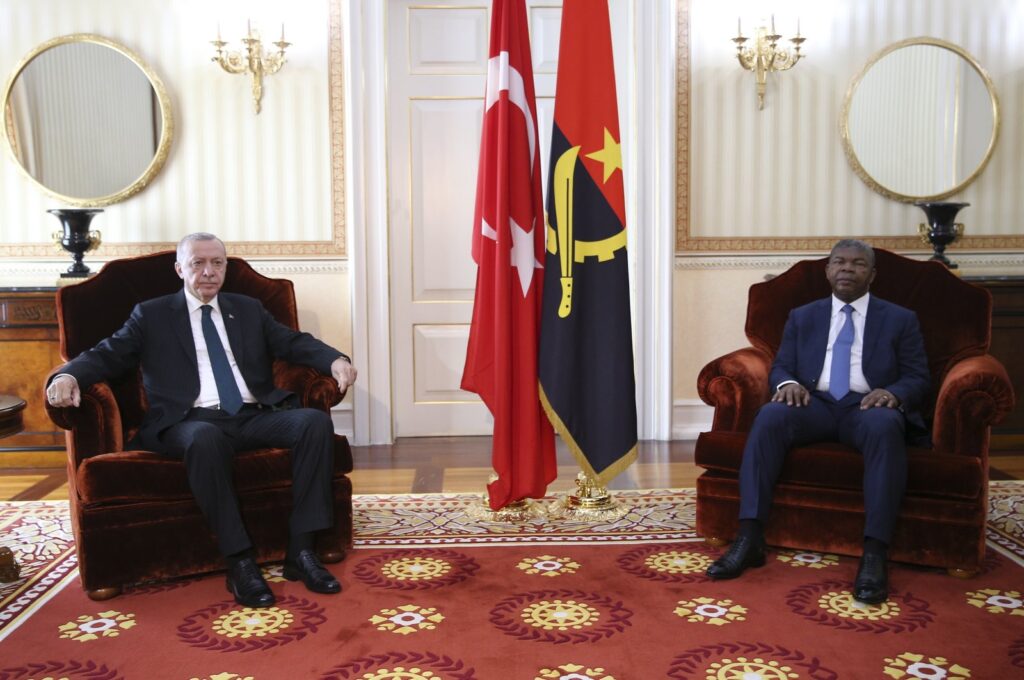 President Recep Tayyip Erdoğan (L) and Angolan President Joao Lourenco during their meeting at the Presidential Palace in Luanda, Angola, Oct. 18, 2021. (EPA Photo)