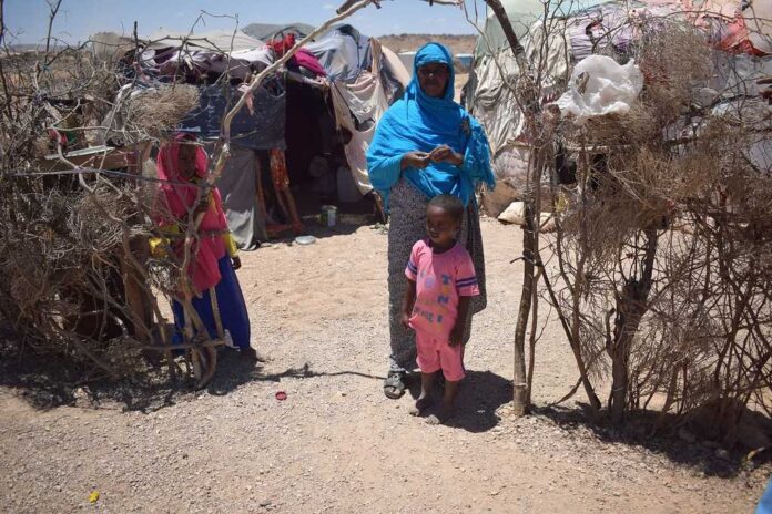 Amina Saleban,35, who lives with her three children in the Karasharka settlement for the internally displaced in Somalia’s Hargeysa District struggles to find water for daily use. Credit: OCHA/ Erich Ogoso