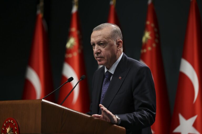 Turkish President Recep Tayyip Erdoğan speaks during the press conference after the Cabinet meeting at Ankara's Presidential Complex on Dec. 8, 2021 (AA Photo)