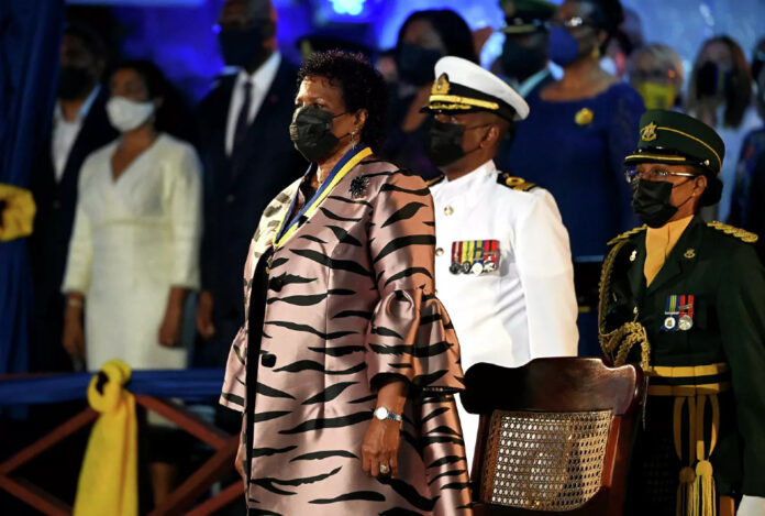 Barbados President Sandra Mason stands after being sworn in at the Presidential inauguration ceremony to mark the birth of a new republic in Barbados in Bridgetown, Barbados, Nov. 30, 2021. PHOTO/Reuters