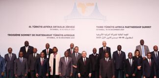 Foreign Minister Mevlüt Çavuşoğlu (C) and visiting foreign ministers at the third Turkey-Africa Partnership Summit in Istanbul, Turkey, Dec. 17, 2021. (AA Photo)