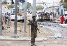 A Somali soldier patrolling near the presidential palace after a car bombing in Mogadishu, the capital, in September. The Biden administration’s goal in Somalia is to try to reduce the threat from Shabab terrorists.Credit...Farah Abdi Warsameh/Associated Press