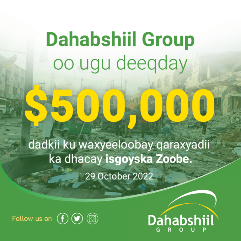 Dahabshiil Group Donates $500,000 towards Persons affected by Soobe Blast
