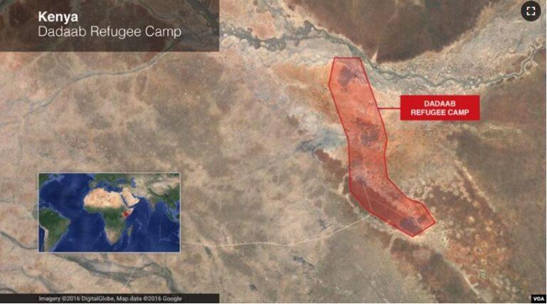 Locator map of Dadaab refugee camp in Kenya.