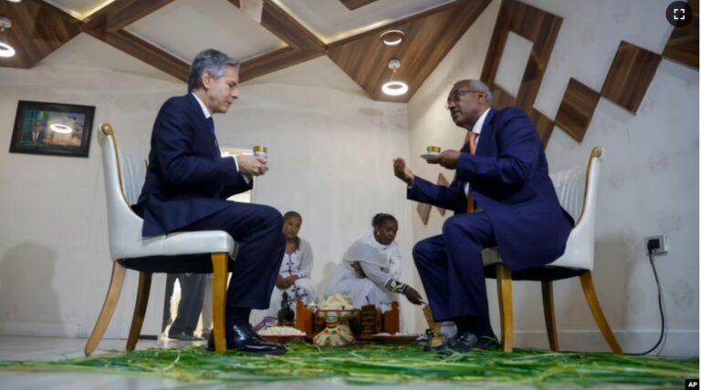U.S. Secretary of State Antony Blinken meets Ethiopian Deputy Prime Minister and Foreign Minister Demeke Mekonnen in Addis Ababa, Ethiopia, March 15, 2023.