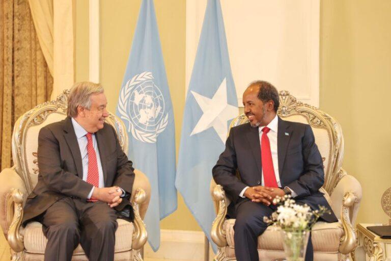 Somalia President Hassan Sheikh Mohamud held a fruitful meeting with United Nations Secretary-General António Guterres at the Presidential Palace in Mogadishu on Tuesday.