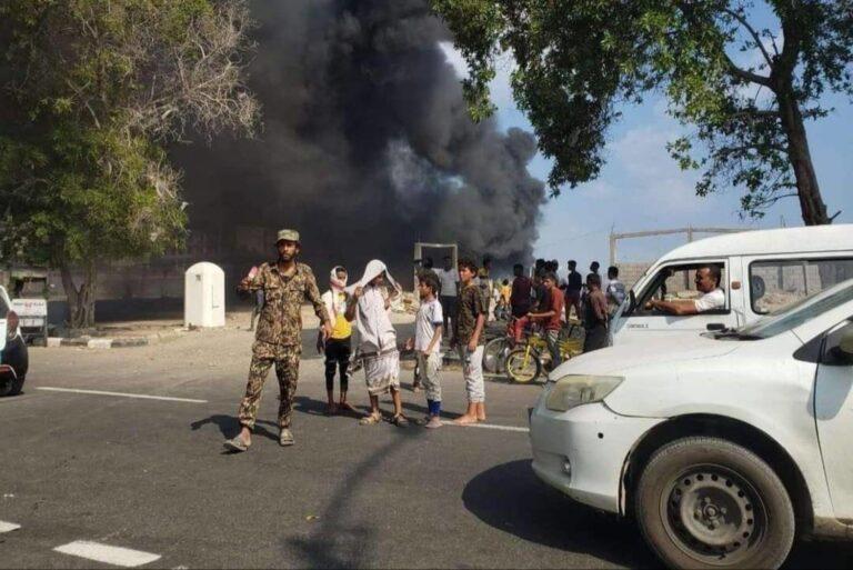 A fire at a refugee camp in Yemen's Aden. Photo: Twitter