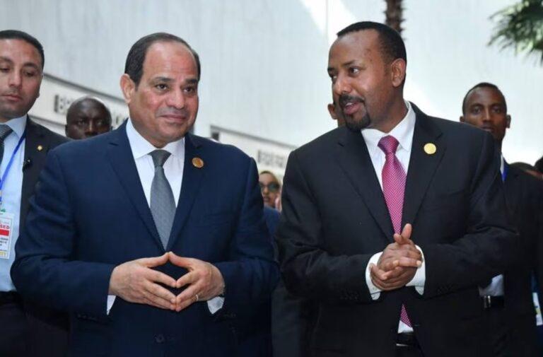 Egyptian President Abdel Fattah El Sisi, left, met Prime Minister of Ethiopia Abiy Ahmed. EPA