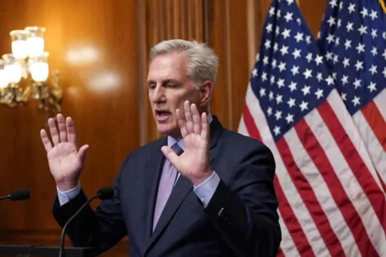 Republican Kevin McCarthy speaks to reporters hours after he was removed as speaker of the House on October 3, 2023 in Washington, DC [J Scott Applewhite/AP Photo]