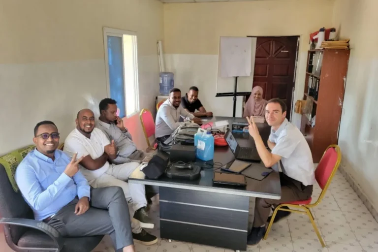 From left to right: Dr. Abdirixim Xiis Abdi, Dr. Jama Abdi Jama, Dr. Mustafe Hassan Dahir, Dr. Ahmed Mohamed Hassan, Dr. Abdirahman Omer Ali, Dr. Sahra Sicid Warsame, Dr. Max Fraden. Credit: Dr. Abdirahman Madar
