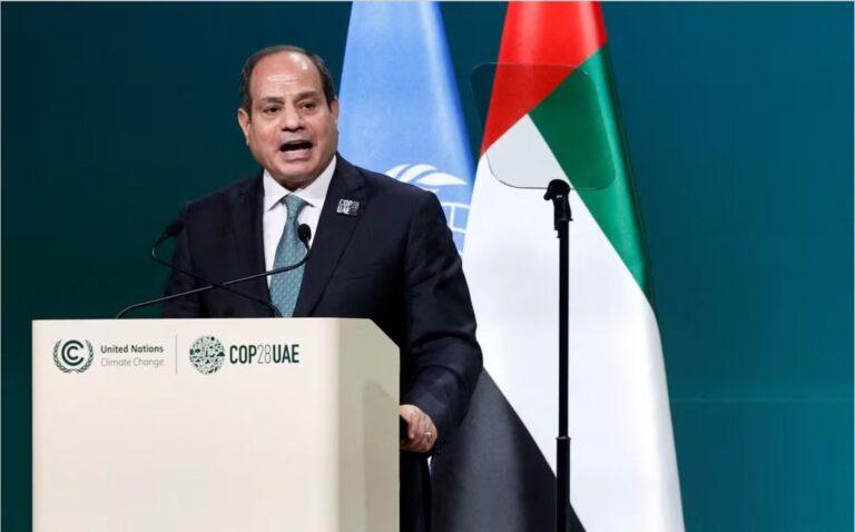 Egyptian President Abdel Fattah al-Sisi delivers a national statement at the World Climate Action Summit during the United Nations Climate Change Conference (COP28) in Dubai, United Arab Emirates, December 1, 2023. REUTERS/Thaier Al Sudani Acquire Licensing Rights