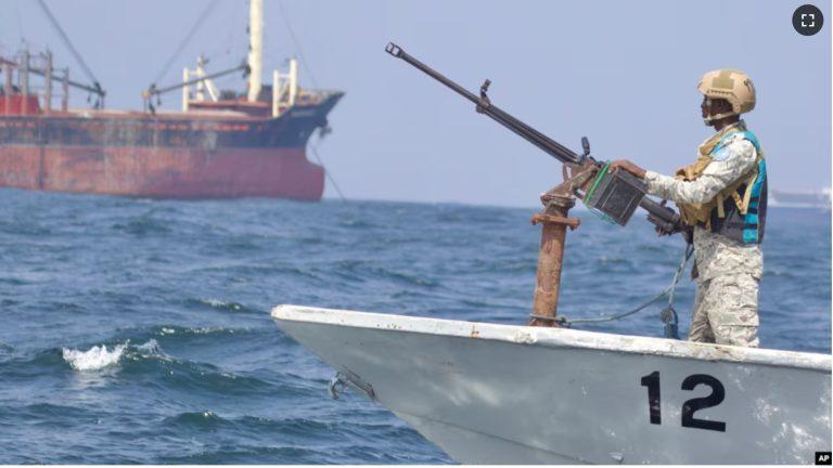 FILE - Maritime police patrol in the Gulf of Aden off Somalia, Nov. 26, 2023. About 600 nautical miles east of Somalia's capital, Mogadishu, a group of armed people reportedly boarded a bulk carrier on March 12, 2024, and took control of it.