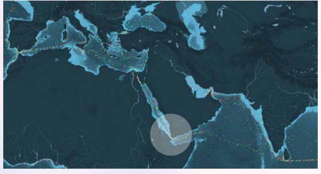 igure 1: Ship tracking in a specific daytime before the Houthi’s attacks; Bad-el-Mandeb Strait is marked with a circle. Source shipmap.org through Universidad de Navarra.