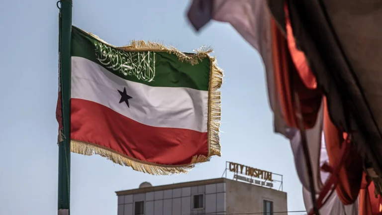 The flag of Somaliland is seen during a campaign rally of the main opposition party in Hargeisa, Somaliland, on November 8, 2024, ahead of the 2024 Somaliland presidential election. (Luis Tato/AFP via Getty Images)
