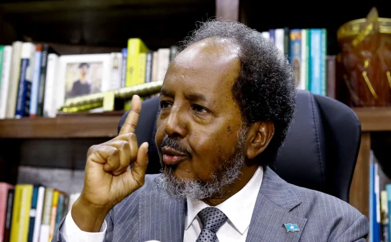 Somali President Hassan Sheikh Mohamud speaks during an interview in Mogadishu, Somalia, on Feb. 20. (Feisal Omar/Reuters)
