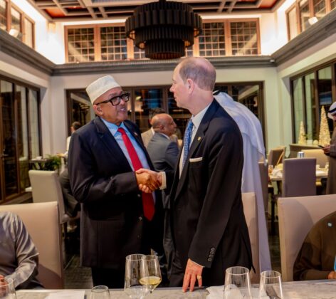 President Irro shakes hands with Prince Edward, Duke of Edinburgh, during a high-level dinner meeting on the sidelines of the World Governments Summit in Dubai