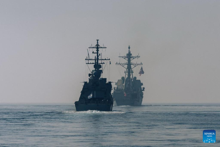 Israeli and U.S. naval forces participate in a joint drill in the Red Sea on Feb. 1, 2026. Israeli and U.S. naval forces held a joint drill in the Red Sea on Sunday, the Israeli military said Monday, highlighting strengthened maritime cooperation as regional tensions with Iran continue to rise. (Israel Defense Forces/Handout via Xinhua)