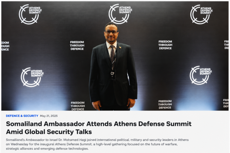 Somaliland’s Ambassador to Israel Dr. Mohamed Hagi attends the Athens Defence Summit in Greece, joining global political, military and security leaders for high-level discussions on emerging threats, strategic alliances and the future of defense cooperation.