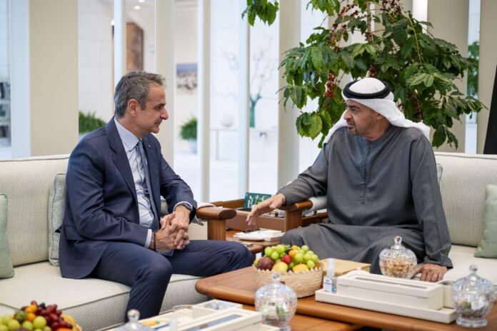 United Arab Emirates President Sheikh Mohamed bin Zayed Al Nahyan received Greek Prime Minister Kyriakos Mitsotakis on Wednesday for talks focused on expanding bilateral cooperation and addressing regional security developments