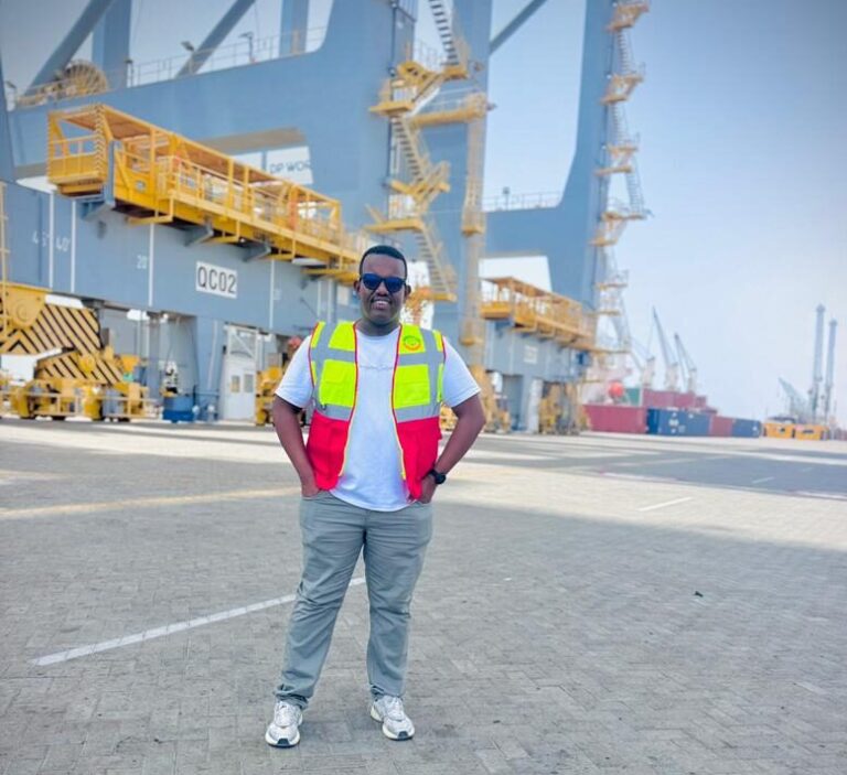 Mohamed Duale, Founder and Editor-in-Chief of Horn Diplomat, during a visit to Somaliland's Berbera Port, one of the Horn of Africa's fastest-growing trade and logistics hubs.