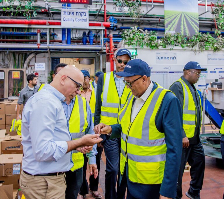 President Abdirahman Mohamed Abdillahi Irro tours a leading Israeli agricultural technology facility, where experts demonstrate advanced drip irrigation systems designed to improve water efficiency and boost crop productivity in arid environments.