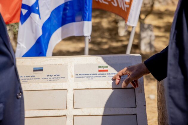 Somaliland President Abdirahman Mohamed Abdullahi Irro plants a symbolic tree at the Groves of Nations in Jerusalem on June 15, 2026. The tree represents friendship, cooperation and the growing relationship between Somaliland and Israel. (Photo: Presidency of Somaliland)