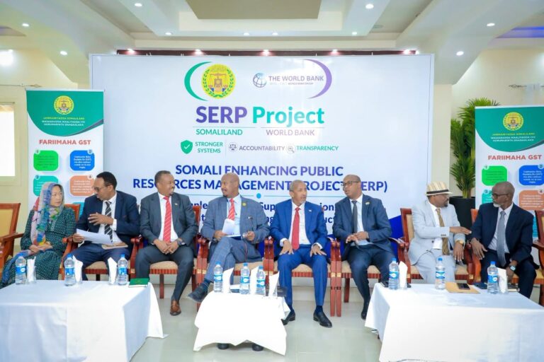 Officials from the Somaliland government and the World Bank attend a review meeting on the implementation of the Somaliland Enhancing Public Resource Management Project (SERP) at Ambassador Hotel in Hargeisa, Somaliland, June 22, 2026.