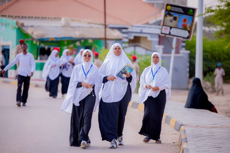 Students walk to examination centers in Hargeisa as Somaliland's nationwide 2026 national certificate examinations officially begin, with a record 42,519 candidates sitting the exams.