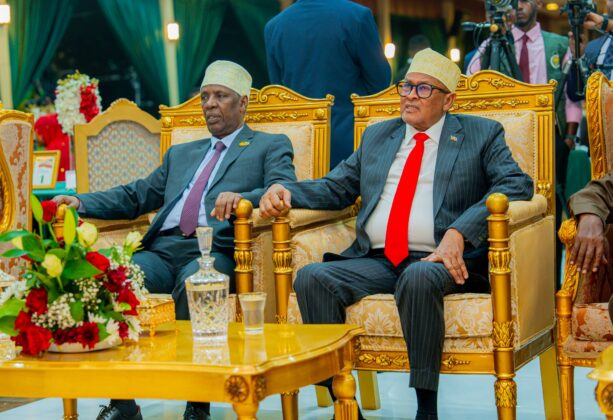 Somaliland President Abdirahman Mohamed Abdullahi Irro and Vice President Mohamed Ali Aw Abdi attend the state ceremony marking the 66th anniversary of Somaliland's independence at the Presidential Palace in Hargeisa on June 26, 2026.