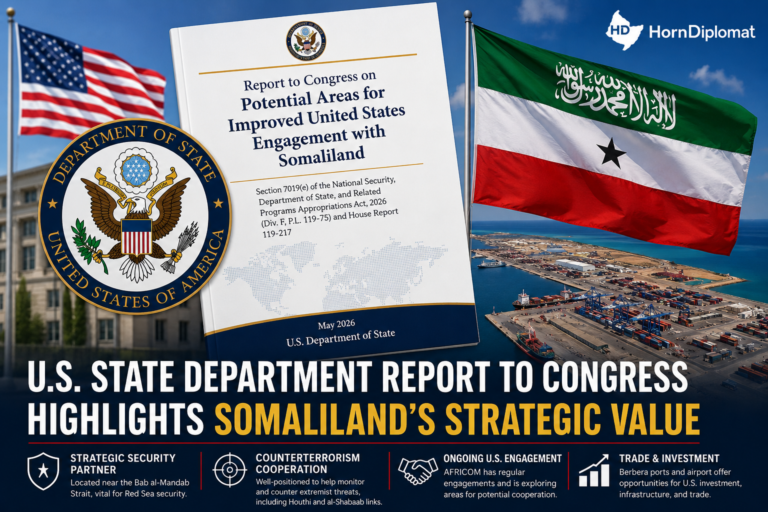 The U.S. State Department has submitted a landmark report to Congress highlighting Somaliland's strategic importance in the Horn of Africa, citing opportunities for enhanced security cooperation, trade, investment, and regional stability. photo : Horndiplomat