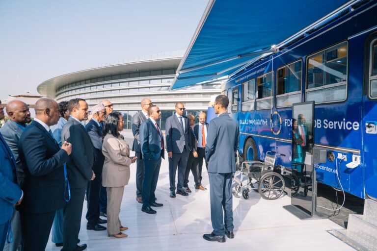 Ethiopian Prime Minister Abiy Ahmed launches the Unified MESOB Application during the Digital for Excellence Summit in Addis Ababa, unveiling what he described as Africa’s first unified digital public service platform integrating government services into a single system.