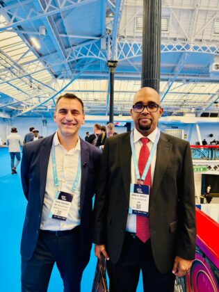 Aadan Abdillahi Abdalle (right), Director General of Somaliland's Ministry of Communication and Technology, meets with international technology leaders during London Tech Week 2026 in London, where discussions focused on digital innovation, artificial intelligence, and emerging investment opportunities in the ICT sector.