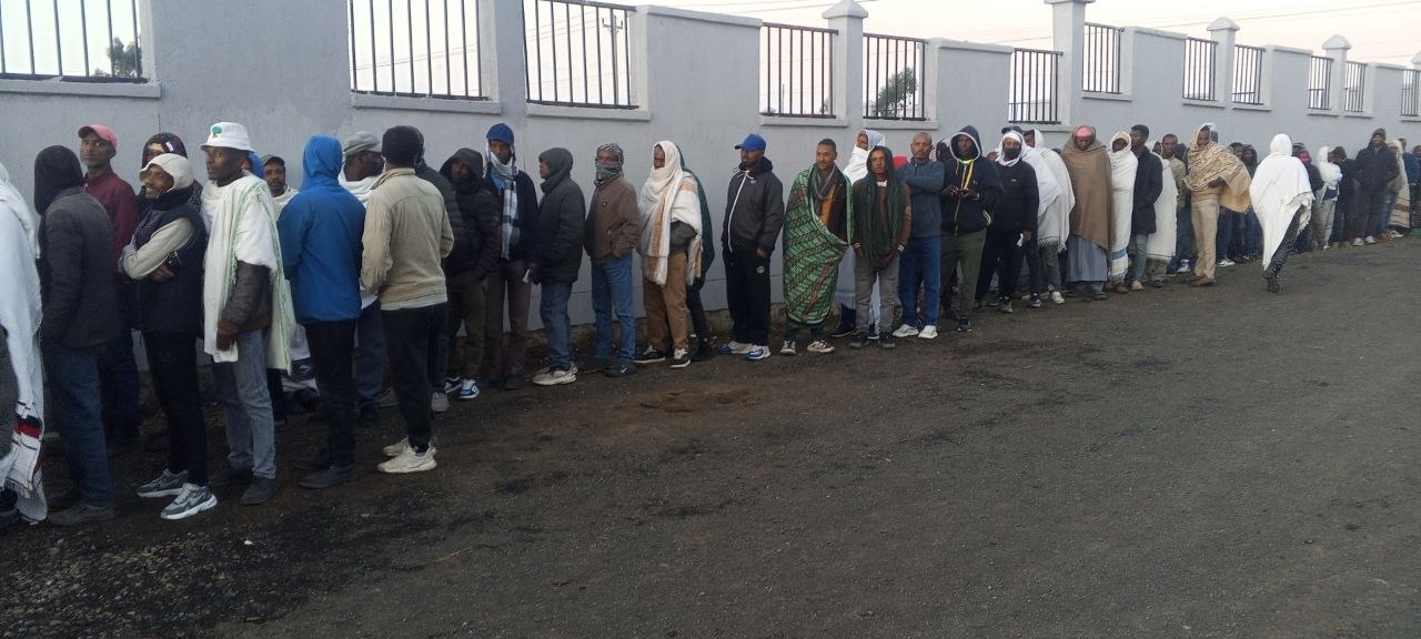 Voters queue outside a polling station in the early morning hours as Ethiopia's 7th General Election gets underway on June 1, 2026. Millions of Ethiopians cast ballots across the country in one of Africa's largest electoral exercises. Photo: ENA
