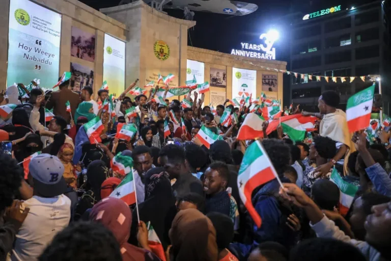 Residents celebrate Israel's recognition of Somaliland in downtown Hargeisa [File: Farhan Aleli/AFP]