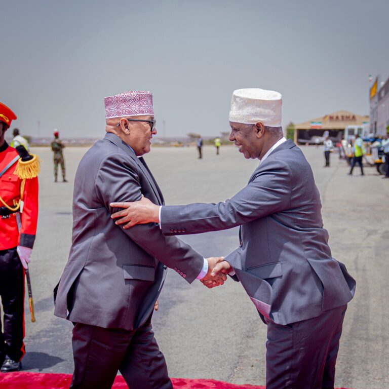 Somaliland Vice President Mohamed Ali Aw Abdi welcomes President Abdirahman Mohamed Abdullahi (Irro) upon his return home after a working visit to Kenya, Aug. 15, 2026.