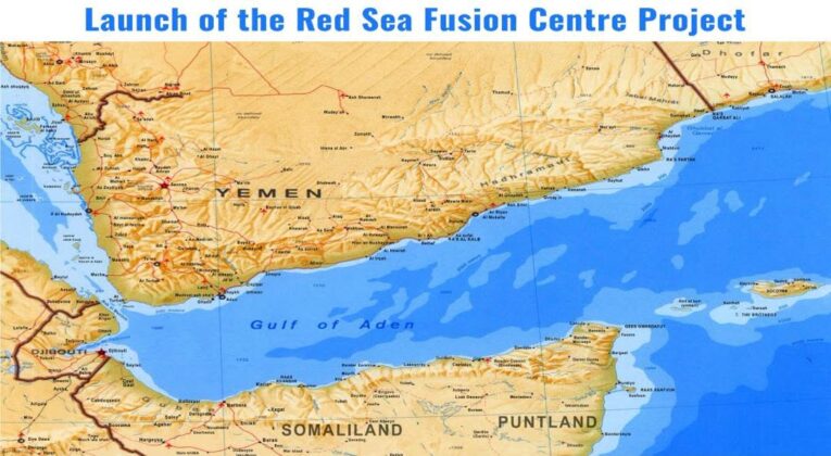 A map of the Red Sea and Gulf of Aden displayed during the launch of the Red Sea Fusion Centre project in Hargeisa.