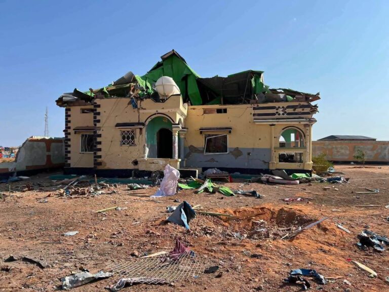 The damaged home of Brigadier General Mahad Abdirahman Adan, widely known as “Shub,” following an alleged airstrike in Doolow, Somalia’s Gedo region.