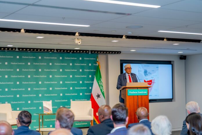 Somaliland President Abdirahman Mohamed Abdullahi addresses an audience at the Hudson Institute in Washington, outlining Somaliland’s strategic importance to the United States and the security of the Red Sea corridor.