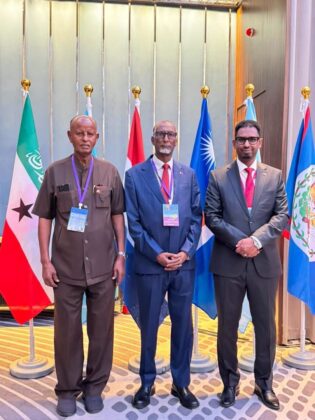 Somaliland Fire Brigade commander Brigadier General Ahmed Mohamed Hassan (Sawahili), Interior and Security Minister Abdalle Mohamed Arab, and Foreign Ministry Director General Mohamed Abdirahman Hassan (left to right) attend the World Alliance for Disaster Management&rsquo;s inaugural assembly in Taipei on September 19, 2026.