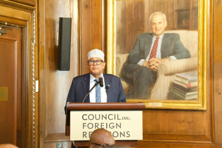 Somaliland President Abdirahman Mohamed Abdullahi addresses the Council on Foreign Relations in New York on September 24, 2026, presenting Somaliland’s case for international recognition.