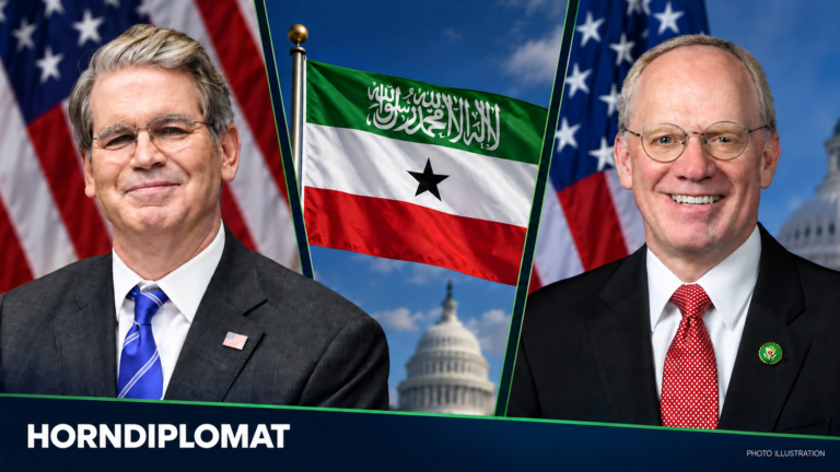 Photo illustration: U.S. Treasury Secretary Scott Bessent (left) and Representative John Rose are pictured alongside the Somaliland flag. At a House hearing on September 15, 2026, Bessent agreed to seek a briefing on Rose’s bill examining barriers to Somaliland’s access to the U.S. financial system.