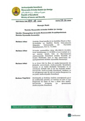 directive ordering enforcement of a longstanding ban on participation in Somalia&rsquo;s political activities,