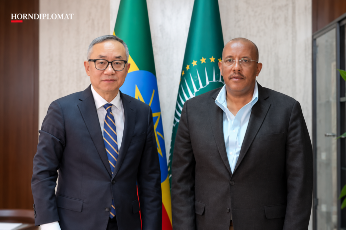 Ethiopian Prime Minister’s adviser minister on Eastern African affairs Getachew Reda (right) meets UN Special Envoy for the Horn of Africa Guang Cong to discuss regional security, political developments and the situation in Tigray. Photo: Getachew Reda/X.